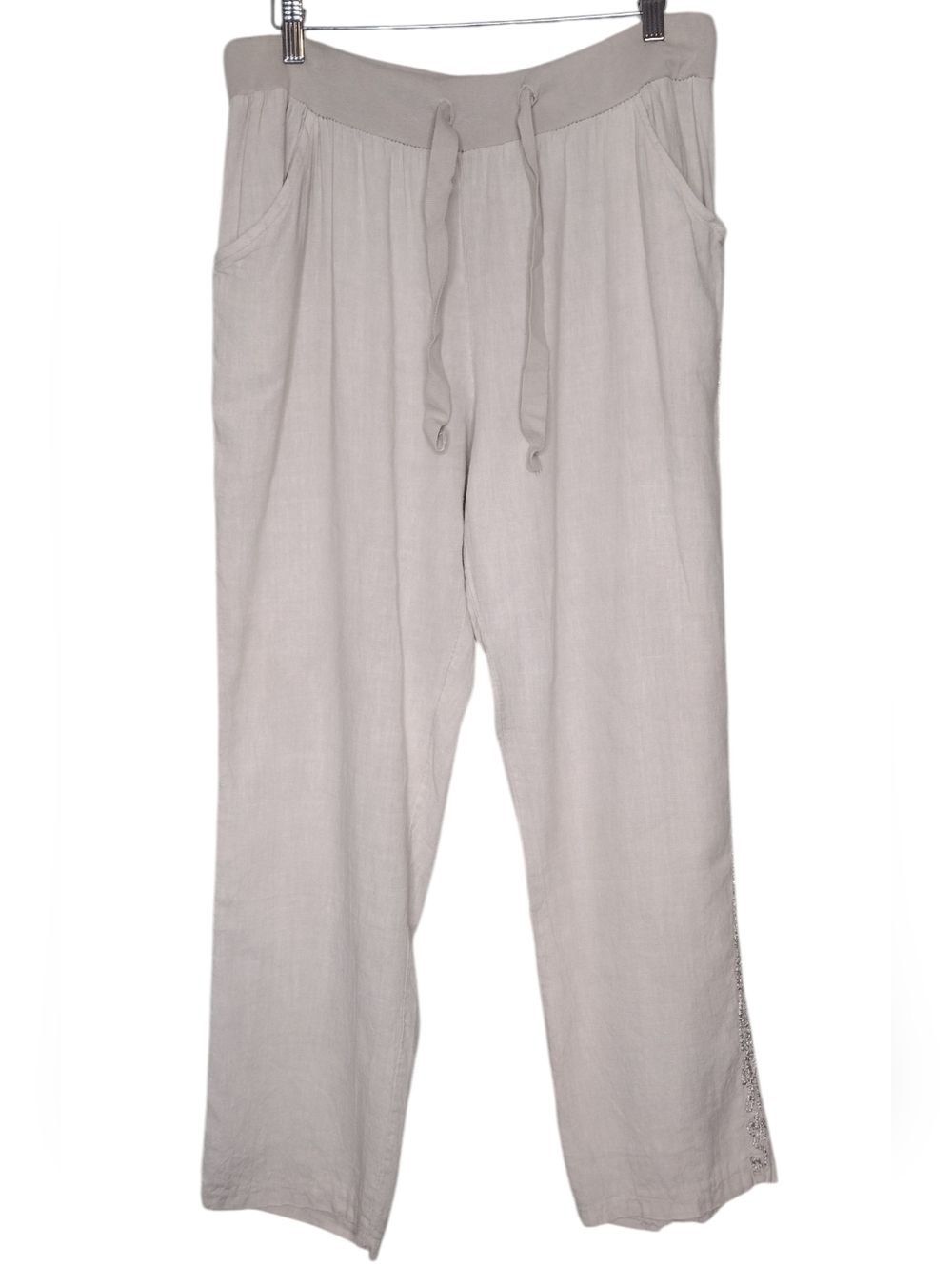 M Made In Italy Cream Drawstring Linen Blend High-rise Pants Sz M